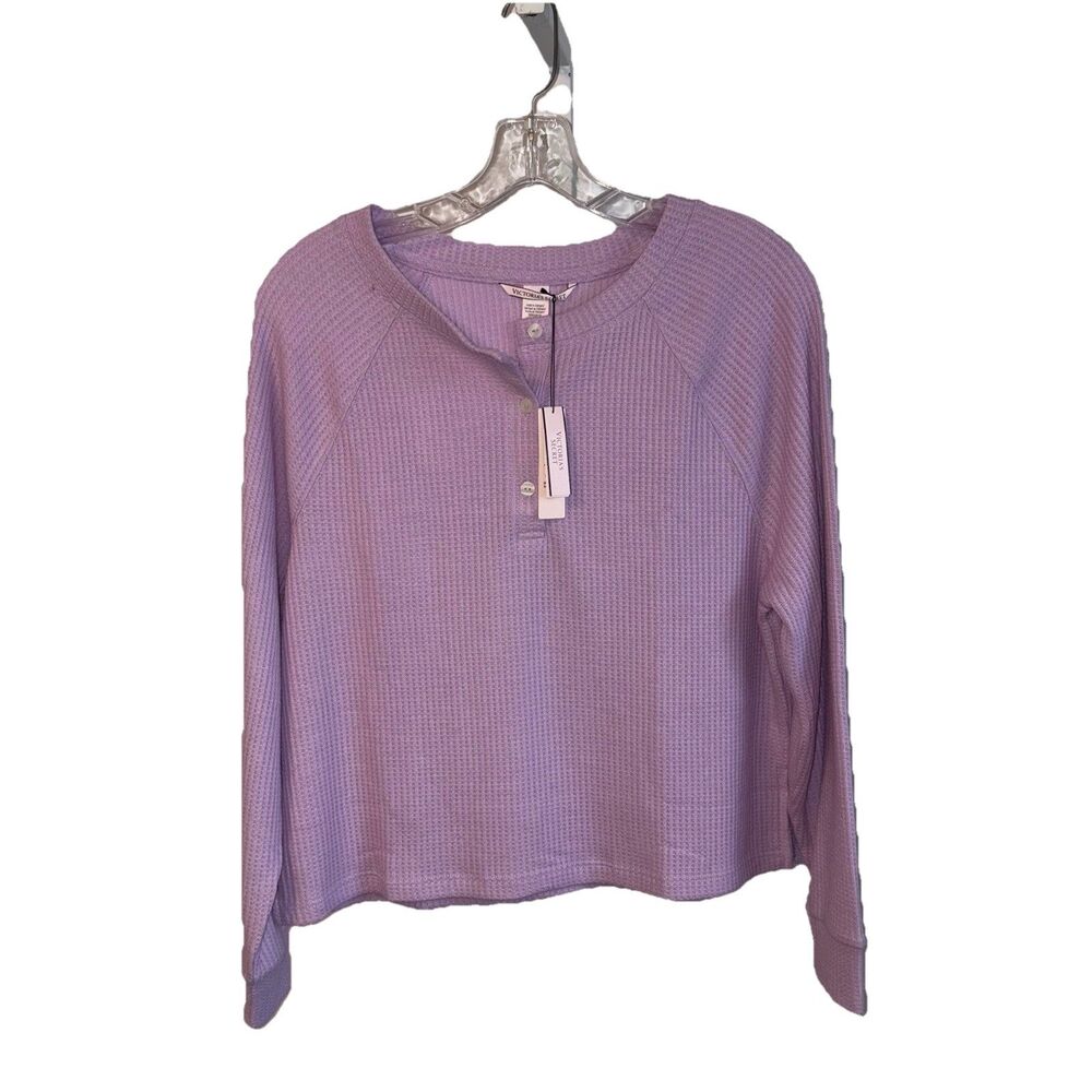 Victoria’s Secret Soft Purple Waffle Henley VS Sleep Top Long Sleeve Size XS NWT